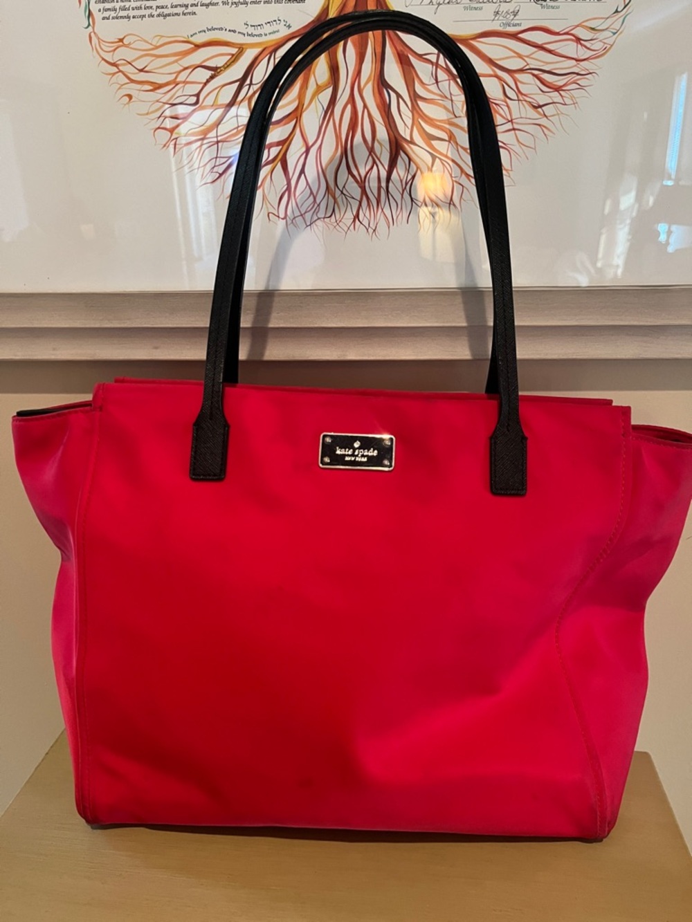 kate spade Bright Red Nylon Tote with Black Handles